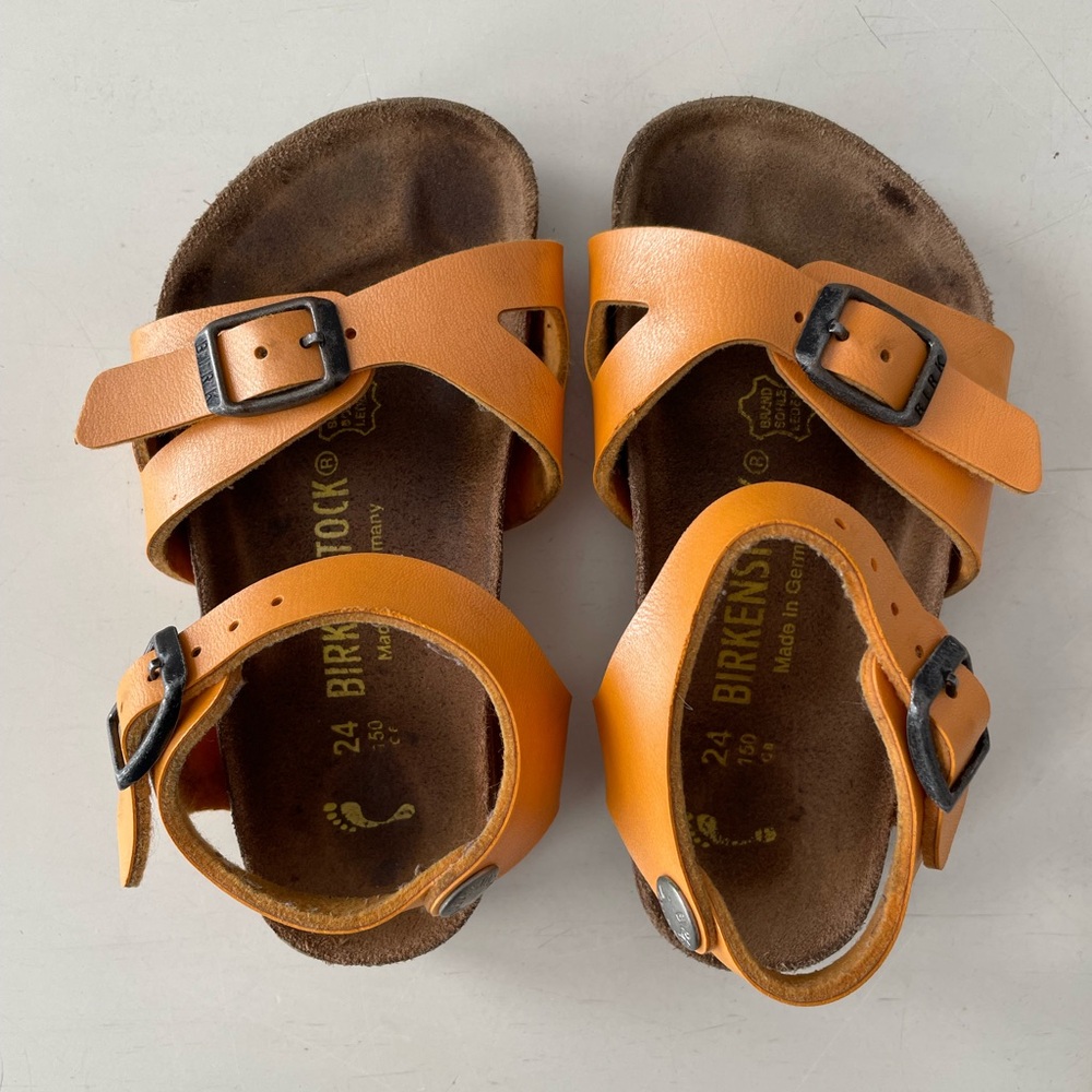 Birkenstock Kids Orange Two-Strap Sandals with Buckles
